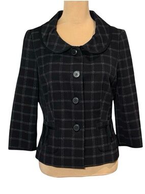 Vintage Twee Retro Plaid Blazer Jacket Sz 8 Black Bow Office Wear Work Preppy